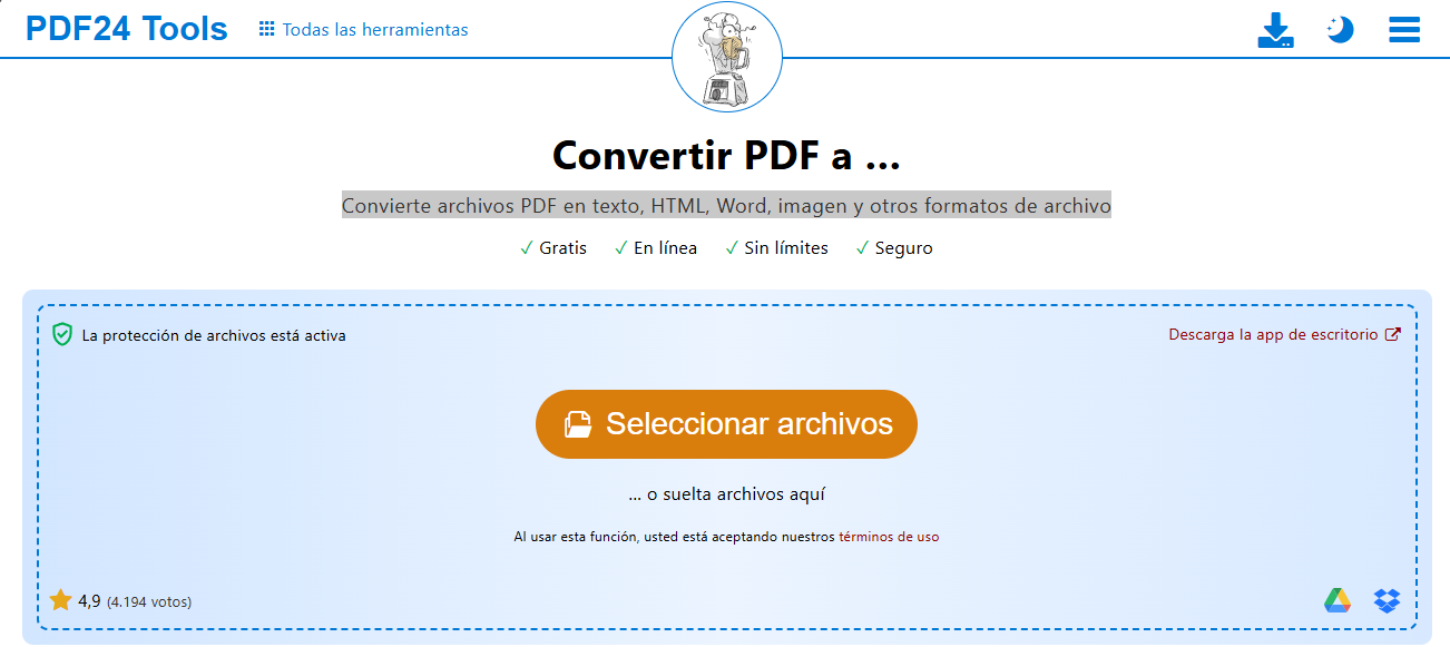 Convierte archivos PDF en texto, HTML, Word, imagen y otros formatos de archivo